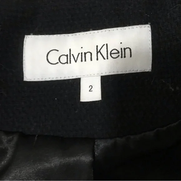 Calvin Klein Black Belted faux fur collar Coat - Picture 9 of 12
